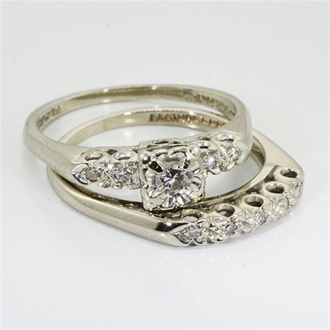 14k White Gold Diamond Vintage Wedding Ring Set