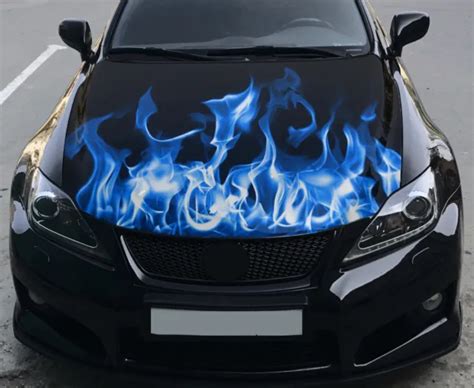 Blue Flame Car Hood Wrap Vinyl Decal Full Color Graphics Burning Fire