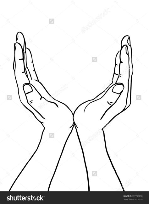 Continuous line drawing hands palms together praying vector. Hand Drawn Two Hands Together Opened Stock Vector ...