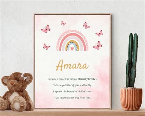 Amara Name Meaning Poem Nursery Wall Art Nursery Decor Etsy