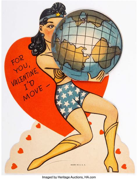 Wonder Woman Vintage Valentines Day Card Dc 1940s Lot 15684