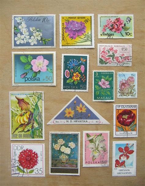 Floral Postage Stamp Mix Vintage Flower Stamp Old Floral Etsy