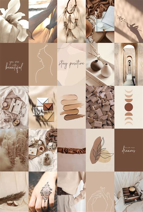 Boho Collage Kit Aesthetic Beige Cream Brown, Trendy Girl Neutral Photo