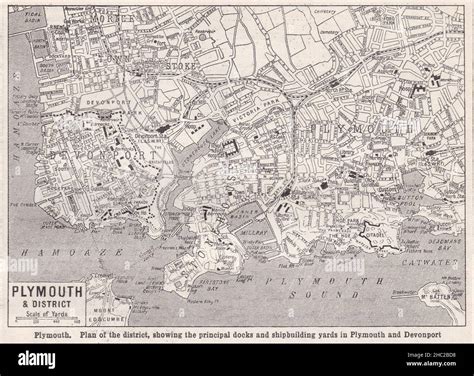 Mapa Vintage De Plymouth Plan Del Distrito Que Muestra Los