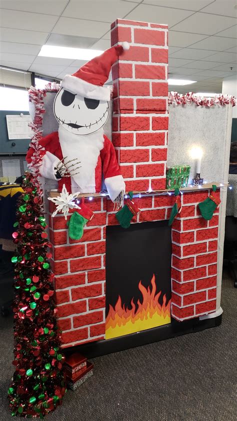 We've compiled a list of the best office cubicle decoration ideas and inspirations for christmas! The nightmare before Christmas fireplace | Office christmas decorations, Christmas cubicle ...