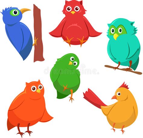 Cartoon Set Of Colorful Cute Funny Birds Stock Vector