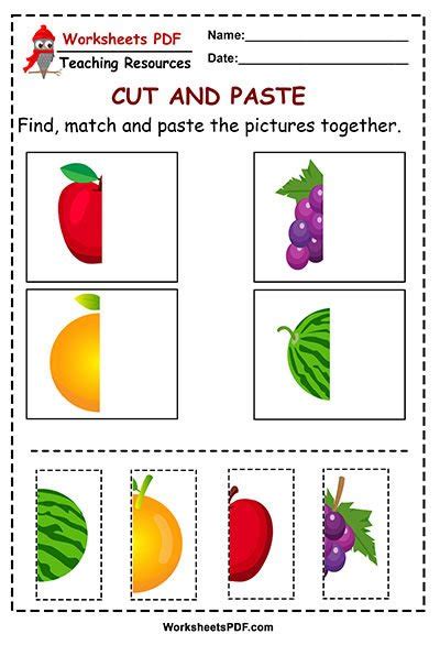 Apples Cut And Paste To Match Worksheets Pdf