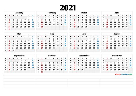 Please select your options to create a calendar such as: 2021 Yearly Calendar With Week Number Printable | Ten Free ...