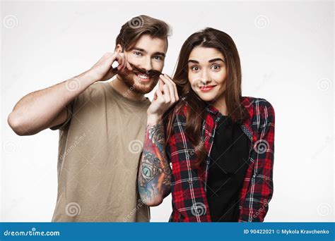 Man Holding Woman`s Hair As It Is Moustache Smiling Happily Stock Image Image Of Love