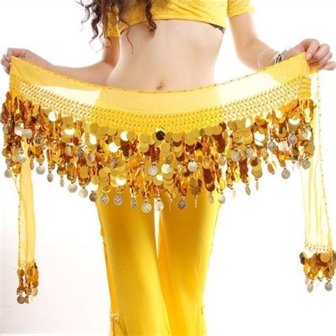 Multi Color Chiffon Belly Dance Hip Wrap Scarf Coin Sequin Waistband Wish Belly Dance Scarf