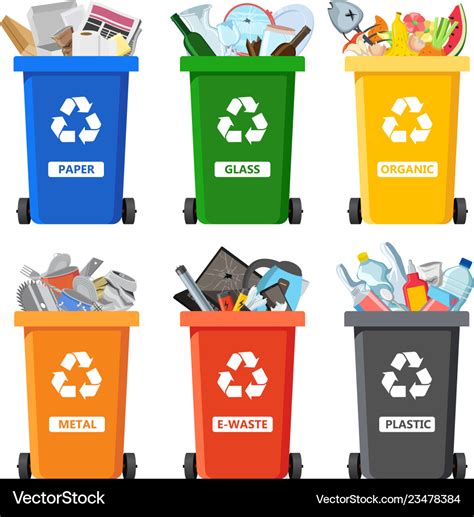 Rubbish Bins For Recycling Different Types Vector Image