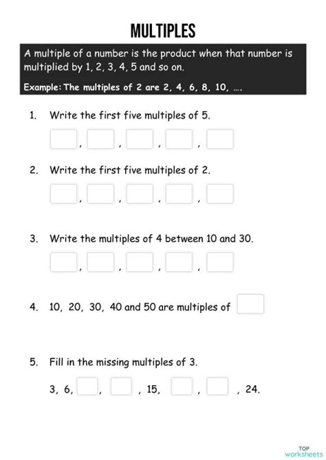 Multiples Of 2 3 4 5 And 10 Interactive Worksheet Topworksheets