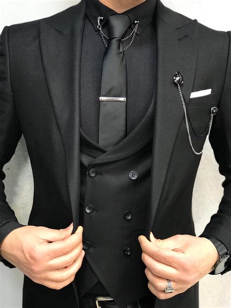 Blazers For Men Black Colour 3 Piece Wedding Suits Happy Gentleman