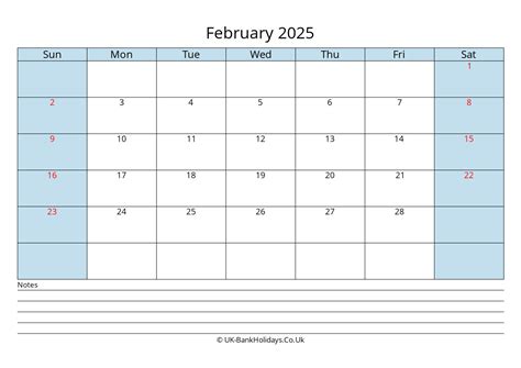 February 2025 Calendar Printable With Bank Holidays Uk