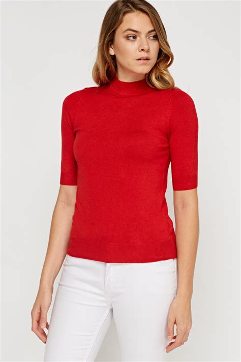 High Neck Short Sleeve Knit Top Just 5