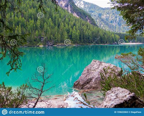 Lake Braies Dolomites Italy Stock Image Image Of Chapel Emerald