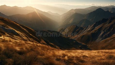 Majestic Mountain Range Tranquil Meadow Sunrise Adventure Generated