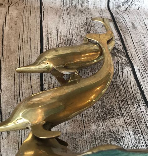 Brass Dolphins Figurine Large Brass Swimming Dolphin Pair Etsy
