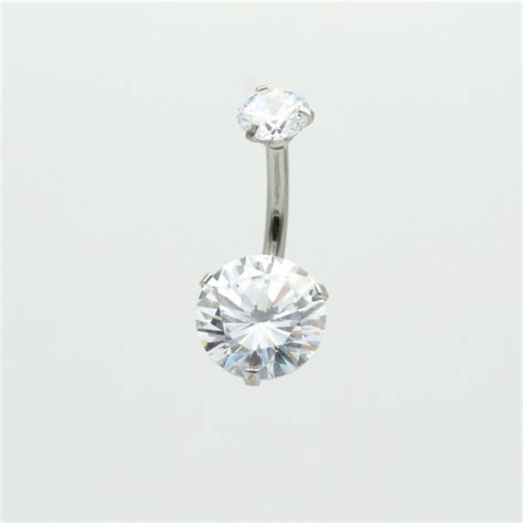 Clear Cz Zircon Belly Bar Navel Button Ring Mm Mm Mm Round Surgical