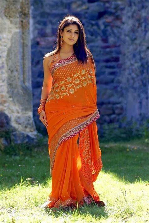 Actress Nayantara In Orange Saree Stylish Designer Sareeslehengas