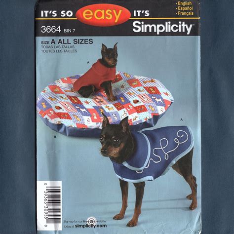 Simplicity 3664 Dog Coat In Tree Sizes Pet Bed Dog Bed Cover Sewing