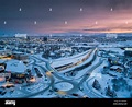 Aerial view in the winter, Kopavogur, Iceland. Kopavogur is a suburb of ...
