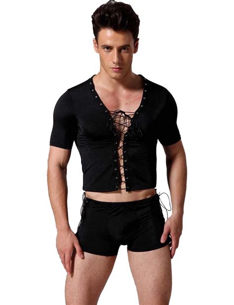 Mens Underwear Sexy Singlet Stretchy Bodysuit Set Breathable Lace Up Nightwear Fetish Gay Bar