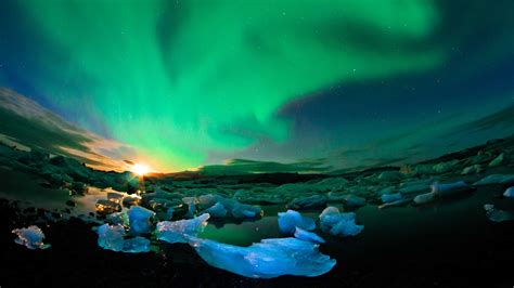 Iceland Glacier Northern Lights Sunset 4k Ultra Hd Preview