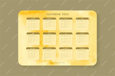 Premium Psd Pastel Yellow 2023 Calendar Template Design