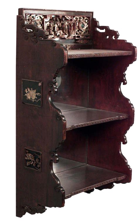 Chinese Maroon Lacquered Wall Shelf