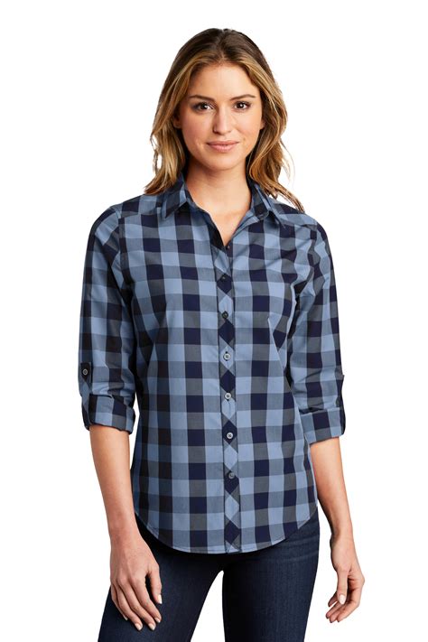 port authority embroidered women s everyday plaid shirt queensboro