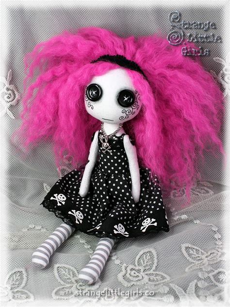 Goth Punk Art Doll With Button Eyes Candy Crossbones By Strange