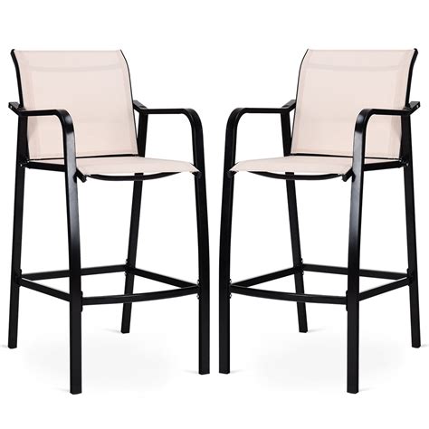Costway 2 Pcs Counter Height Stool Patio Chair Steel Frame Leisure