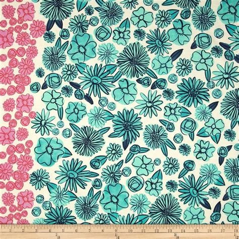 Cotton Steel Lawn Hatbox Palm Springs Floral Teal Fabric Camper
