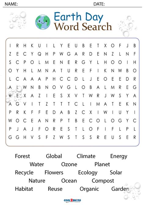 Printable Earth Day Word Search Cool2bkids