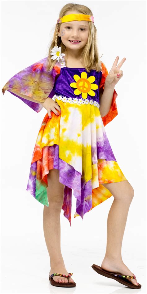 Daisy Hippie Girls Fancy Dress 1960s 1970s Kids Childrens