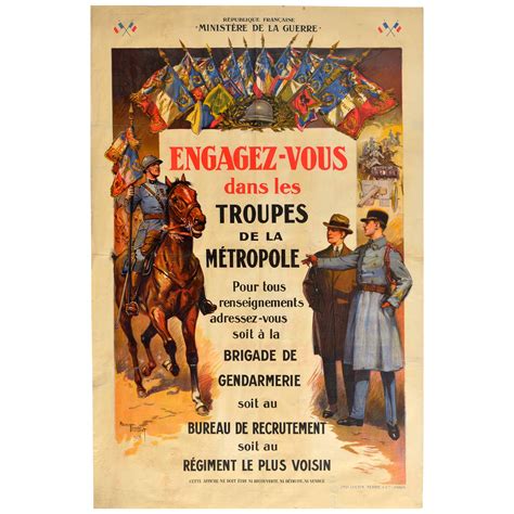 Original Vintage Poster Military Recruitment Troupes De La Metropole