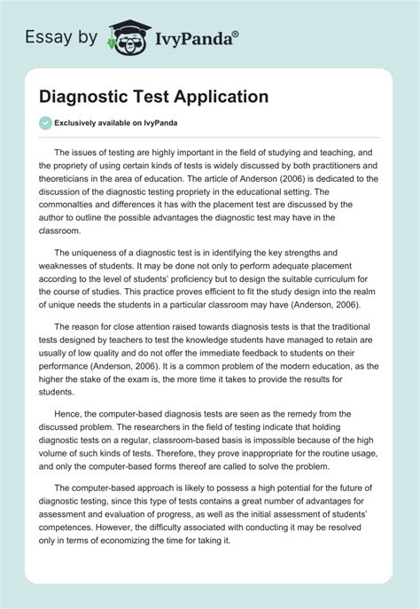 Diagnostic Test Application 629 Words Essay Example