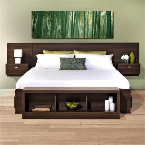 King floating headboard with nightstands. Modern Espresso Floating King Headboard with Nightstands ...