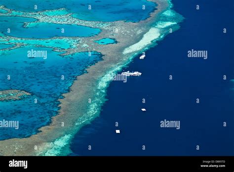 Aerial View Of Reef Pontoon Moored At Hardys Reef Great Barrier Reef