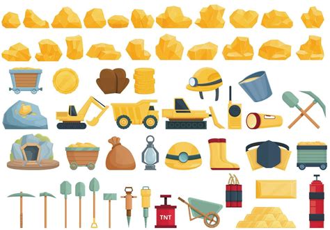 Gold Mining Icons Set Cartoon Vector Golden Mine 9032183 Vector Art At