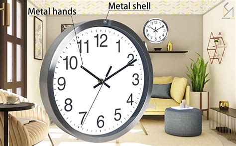Woophen Modern Silent Wall Clock 10 Inch Non Ticking Wall Clocks Metal