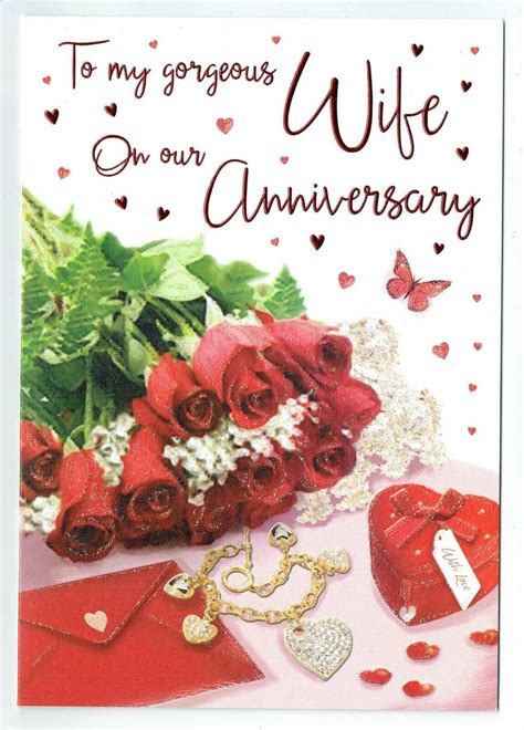 Wife Anniversary Card With Red Roses To My Gorgeous Wife With Love
