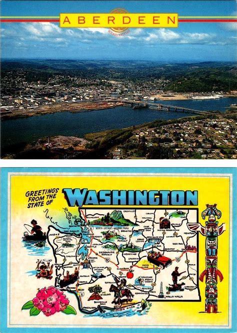 2~4x6 Postcards Aberdeen Washington Birds Eye View~grays Harbor And Wa