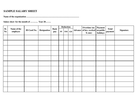 Salary Sheet Template Fill Out Sign Online And Download Pdf