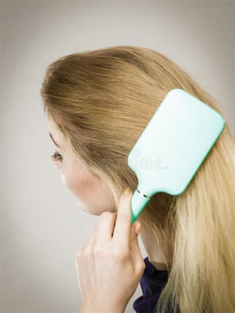 Woman Brushing Her Long Hair With Brush Stock Image Image Of Combing