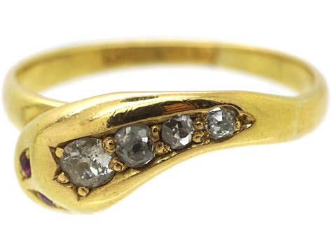 Snake long 9ct 9k gold emerald eyes coiled snake vintage ins ring free resize. Victorian 18ct Gold Snake Ring set with Diamonds with Ruby ...