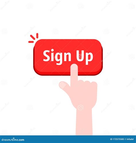 Simple Hand With Red Sign Up Button Stock Vector Illustration Of