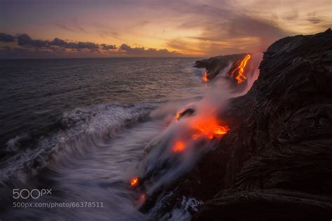 Lava Flowing Into The Ocean From Kilauea On The Island Of Hawaii 1650