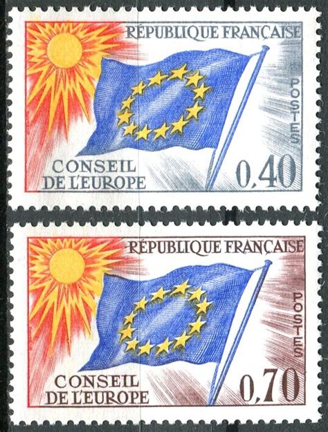 Rada evropy (re), anglicky council of europe (coe). (1969) MiNr. 13 - 14 ** - Francie - Rada Evropy - Vlajka ...